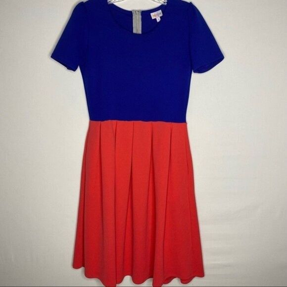 LulaRoe Blue Coral Pink Pleated Fit & Flare Amelia Dress Small - Picture 2 of 9